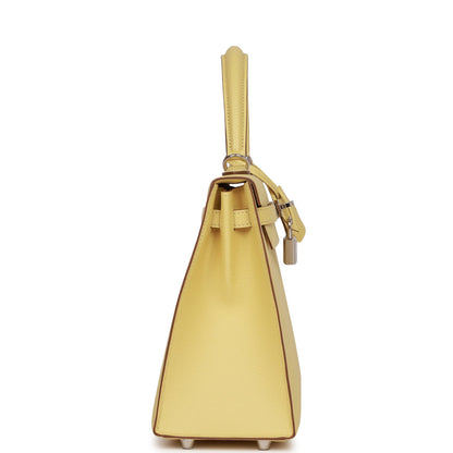 Hermes Kelly 25 Sellier Jaune Poussin Epsom Palladium Hardware