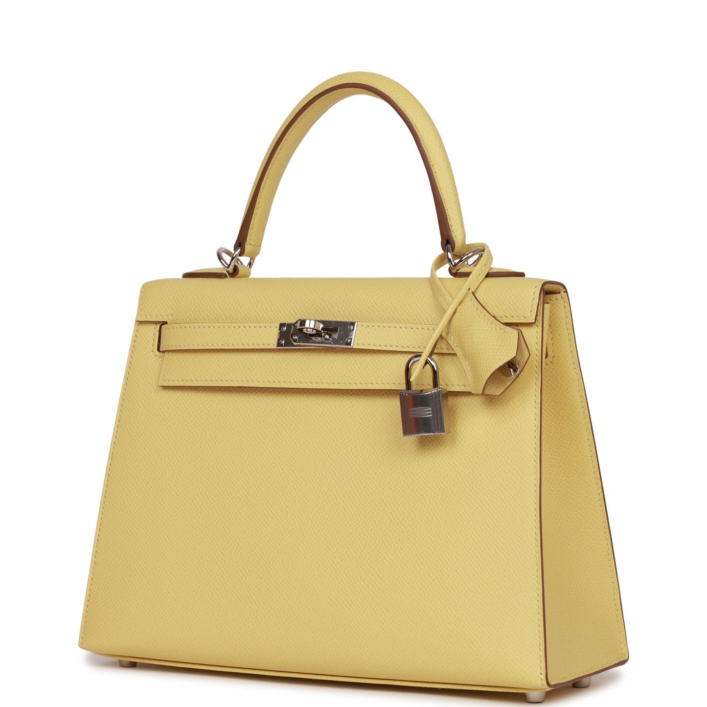 Hermes Kelly 25 Sellier Jaune Poussin Epsom Palladium Hardware