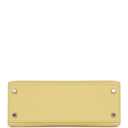 Hermes Kelly 25 Sellier Jaune Poussin Epsom Palladium Hardware
