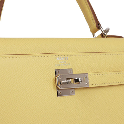 Hermes Kelly 25 Sellier Jaune Poussin Epsom Palladium Hardware