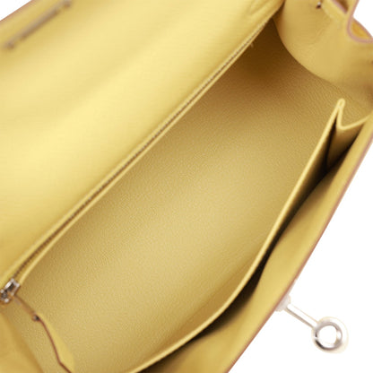 Hermes Kelly 25 Sellier Jaune Poussin Epsom Palladium Hardware