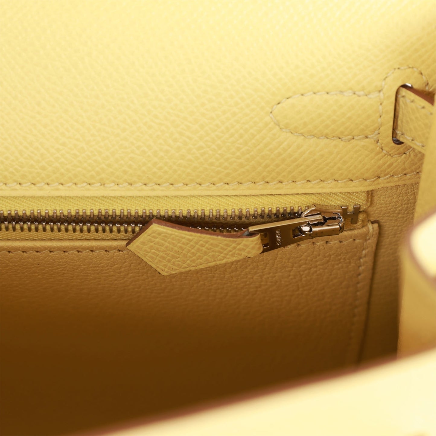 Hermes Kelly 25 Sellier Jaune Poussin Epsom Palladium Hardware