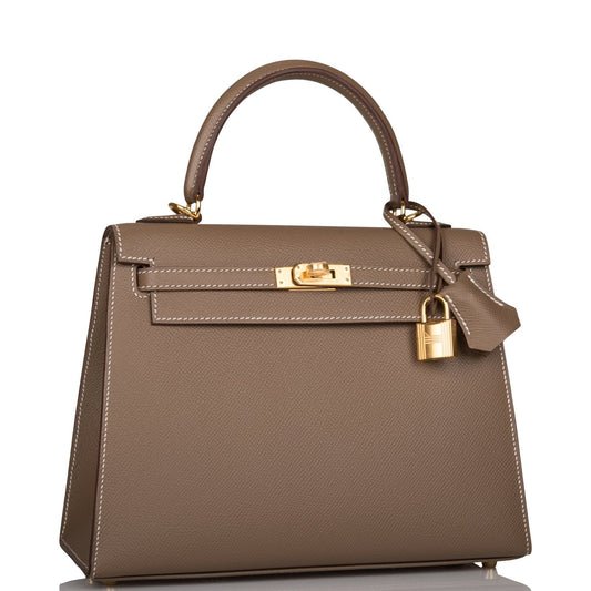Hermes Kelly 25 Sellier Etoupe Epsom Gold Hardware