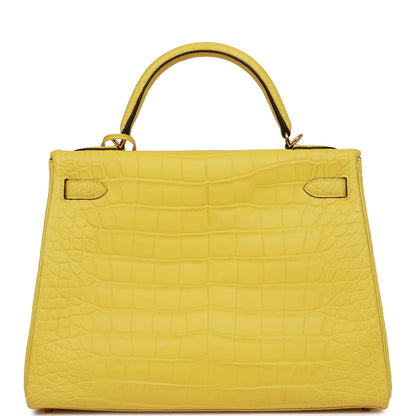 Hermes Special Order Kelly 32 Retourne Mimosa Matte Alligator Gold Hardware