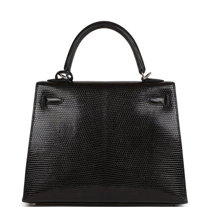 Hermes Kelly 25 Sellier Black Lizard Palladium Hardware