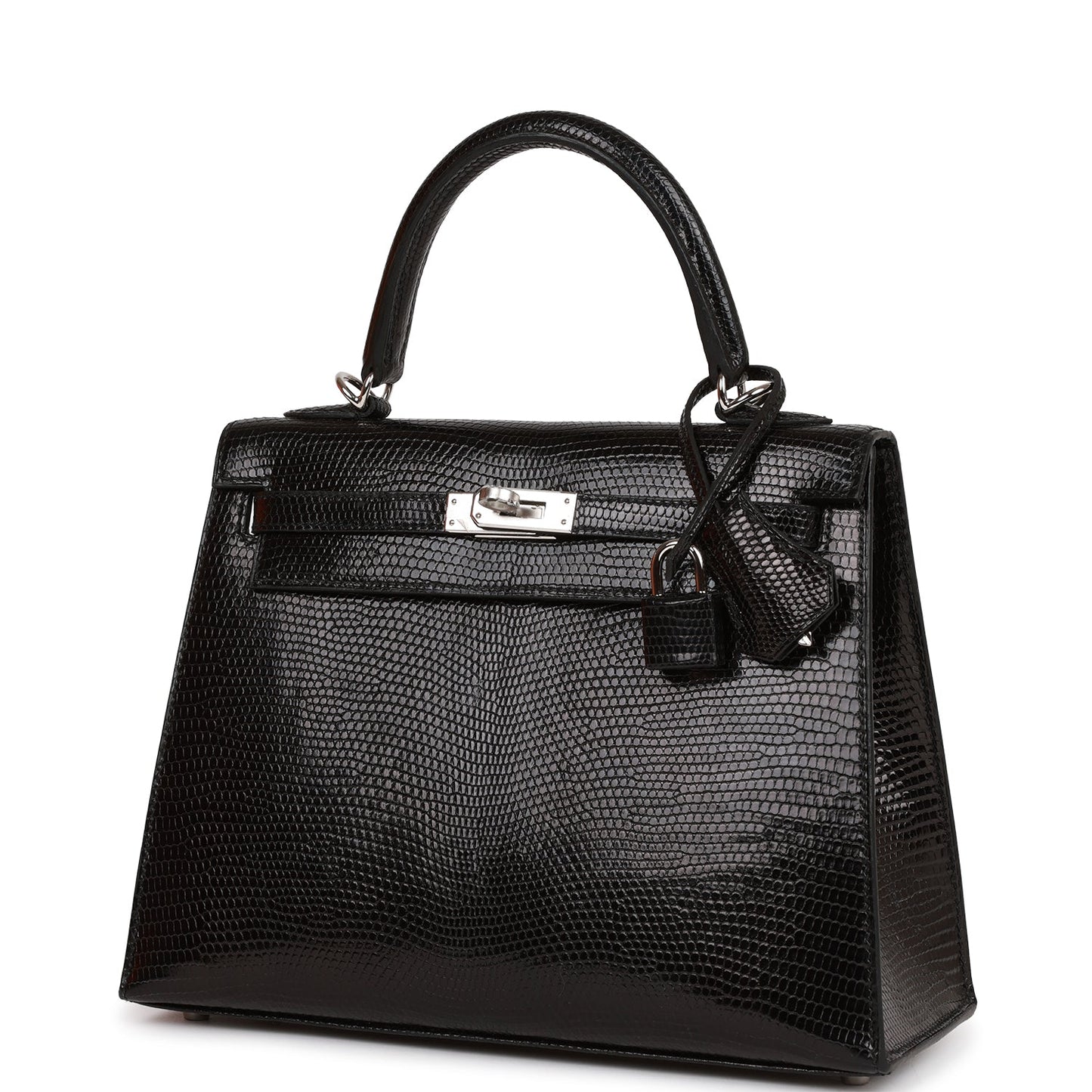 Hermes Kelly 25 Sellier Black Lizard Palladium Hardware