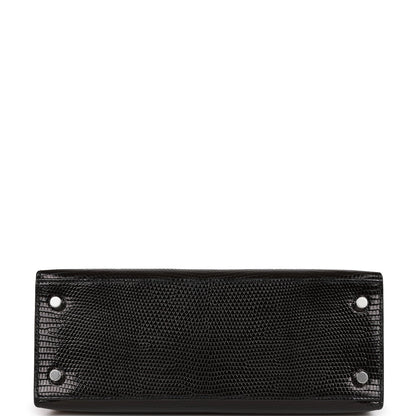 Hermes Kelly 25 Sellier Black Lizard Palladium Hardware