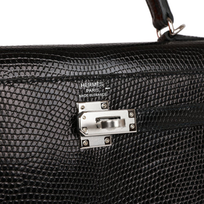 Hermes Kelly 25 Sellier Black Lizard Palladium Hardware