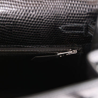 Hermes Kelly 25 Sellier Black Lizard Palladium Hardware