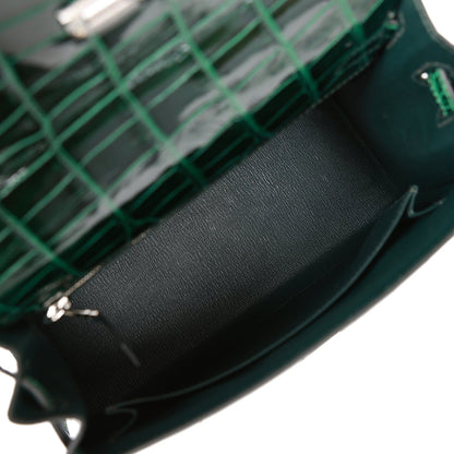 Hermes Kelly 25 Sellier Vert Fonce Shiny Alligator Palladium Hardware