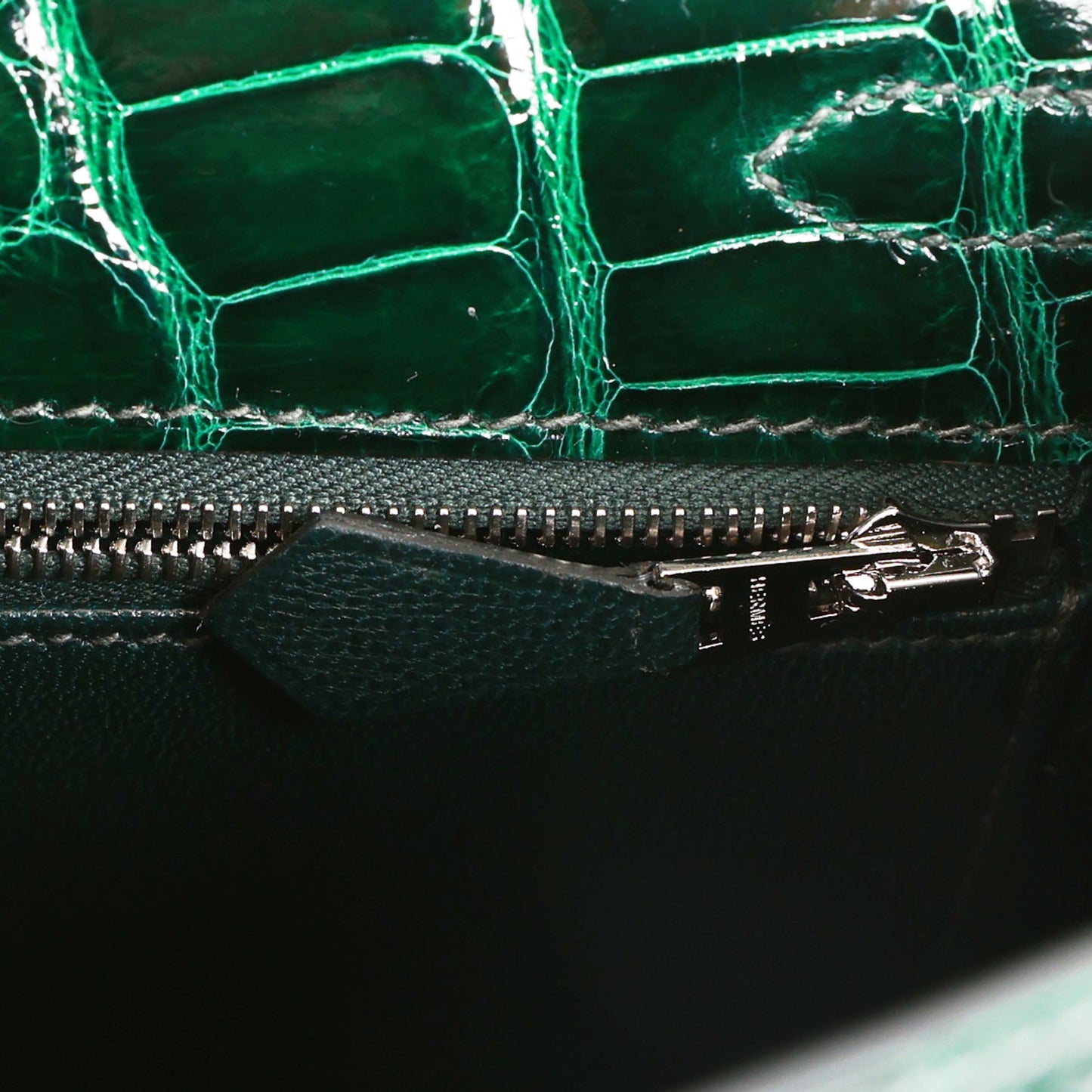 Hermes Kelly 25 Sellier Vert Fonce Shiny Alligator Palladium Hardware