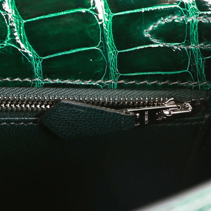 Hermes Kelly 25 Sellier Vert Fonce Shiny Alligator Palladium Hardware