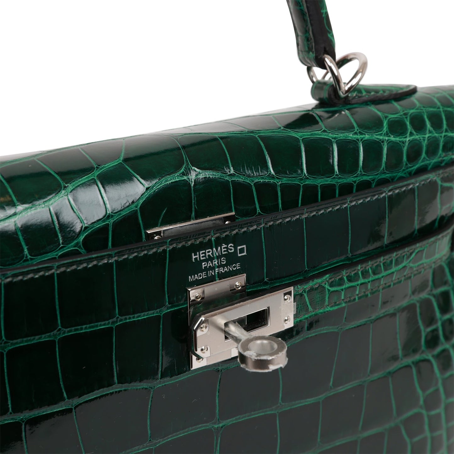 Hermes Kelly 25 Sellier Vert Fonce Shiny Alligator Palladium Hardware