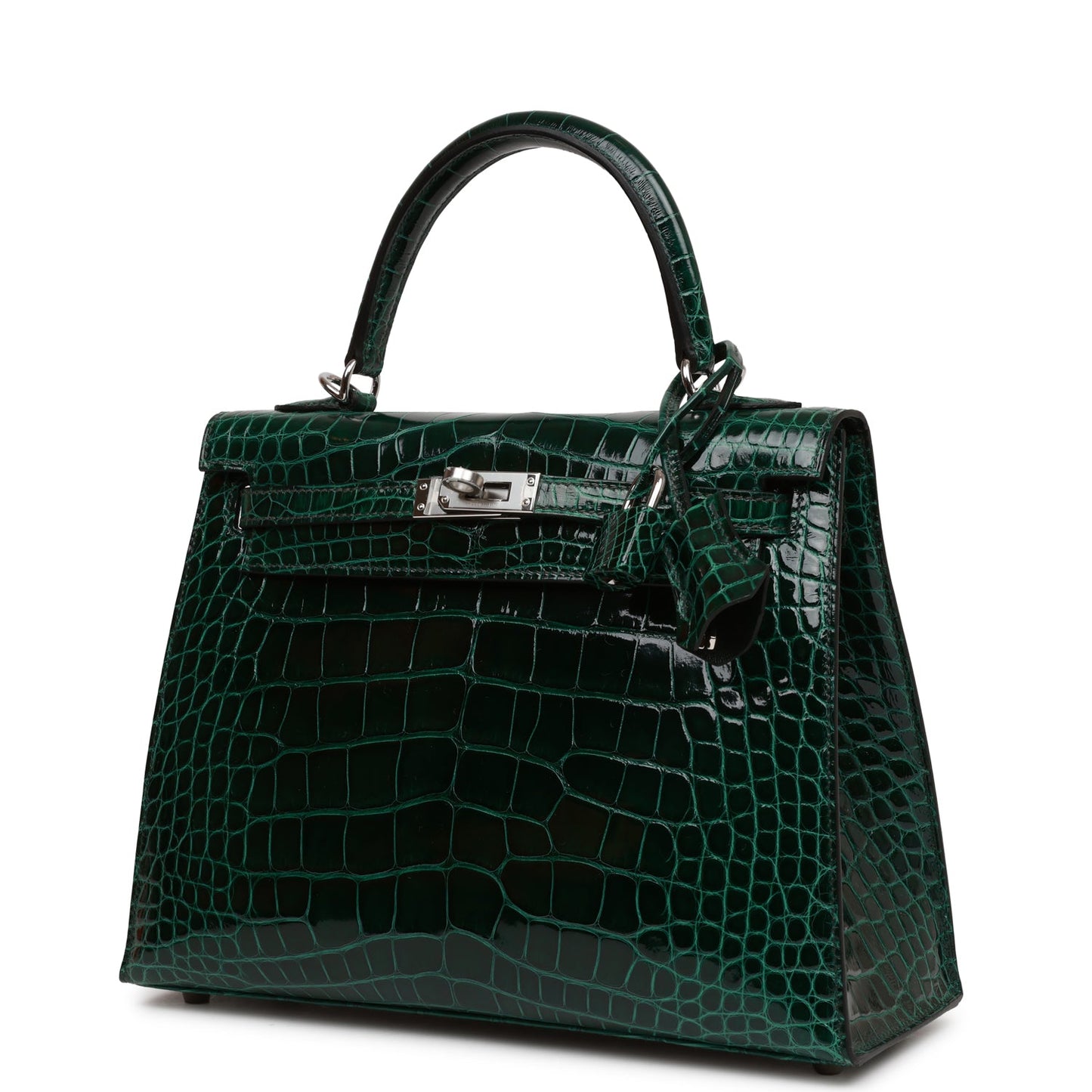 Hermes Kelly 25 Sellier Vert Fonce Shiny Alligator Palladium Hardware