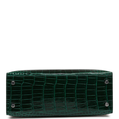 Hermes Kelly 25 Sellier Vert Fonce Shiny Alligator Palladium Hardware