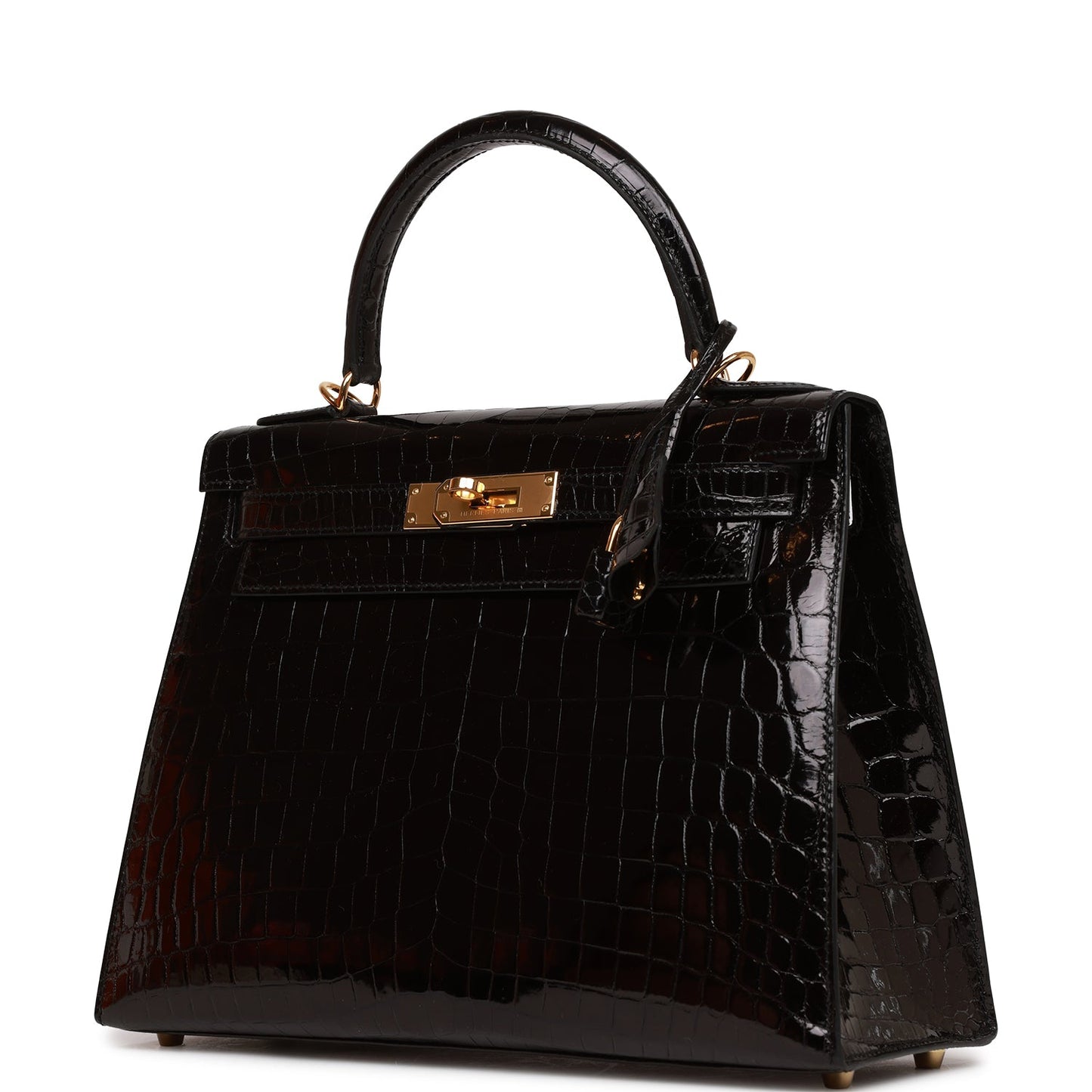 Hermes Kelly 28 Sellier Black Shiny Niloticus Crocodile Gold Hardware