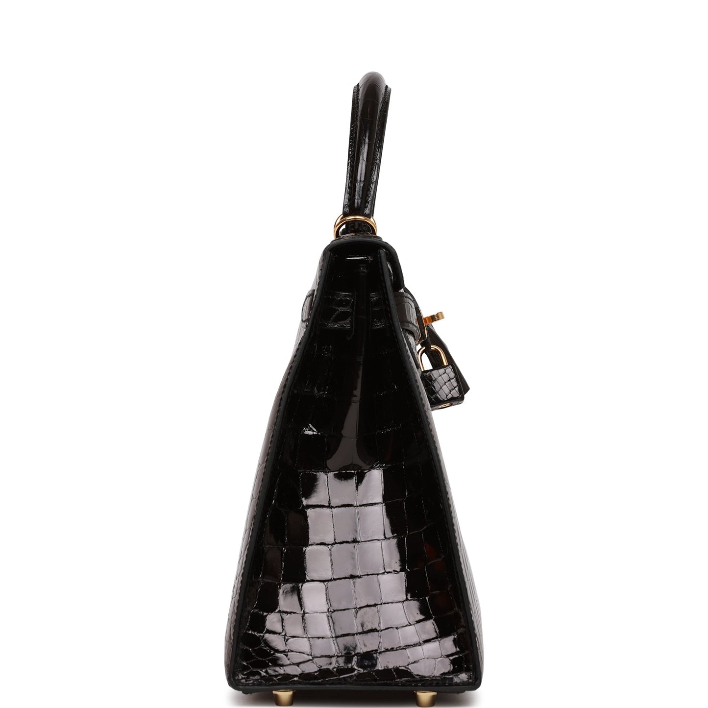 Hermes Kelly 28 Sellier Black Shiny Niloticus Crocodile Gold Hardware