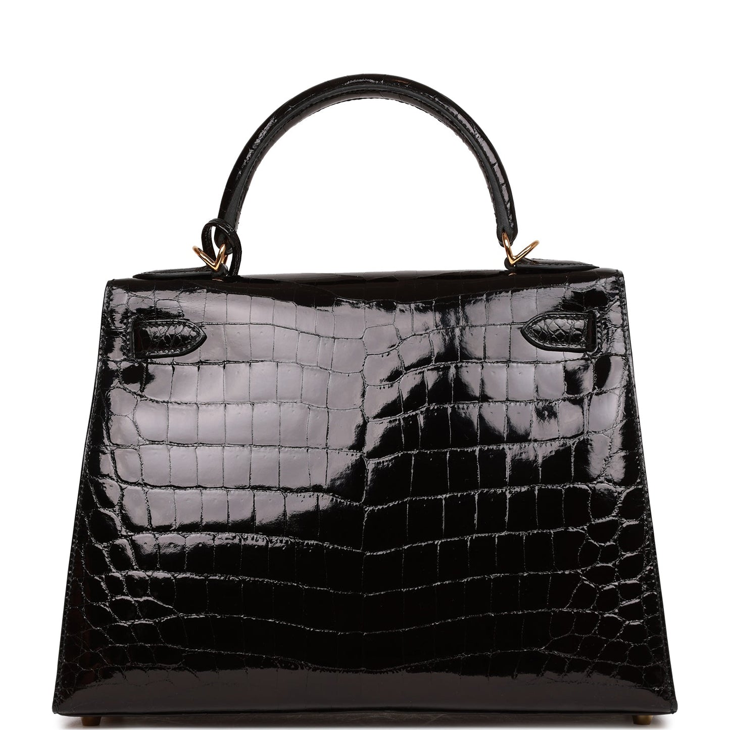 Hermes Kelly 28 Sellier Black Shiny Niloticus Crocodile Gold Hardware