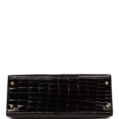 Hermes Kelly 28 Sellier Black Shiny Niloticus Crocodile Gold Hardware
