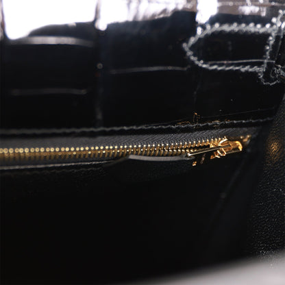 Hermes Kelly 28 Sellier Black Shiny Niloticus Crocodile Gold Hardware