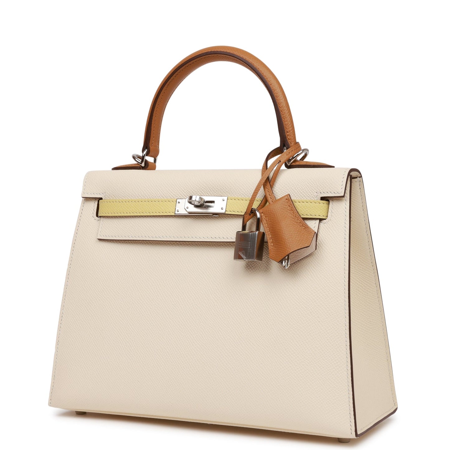 Hermes Kelly 25 Sellier Tri-Color Nata, Jaune Poussin and Sesame Epsom Palladium Hardware