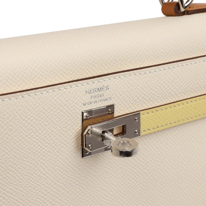 Hermes Kelly 25 Sellier Tri-Color Nata, Jaune Poussin and Sesame Epsom Palladium Hardware