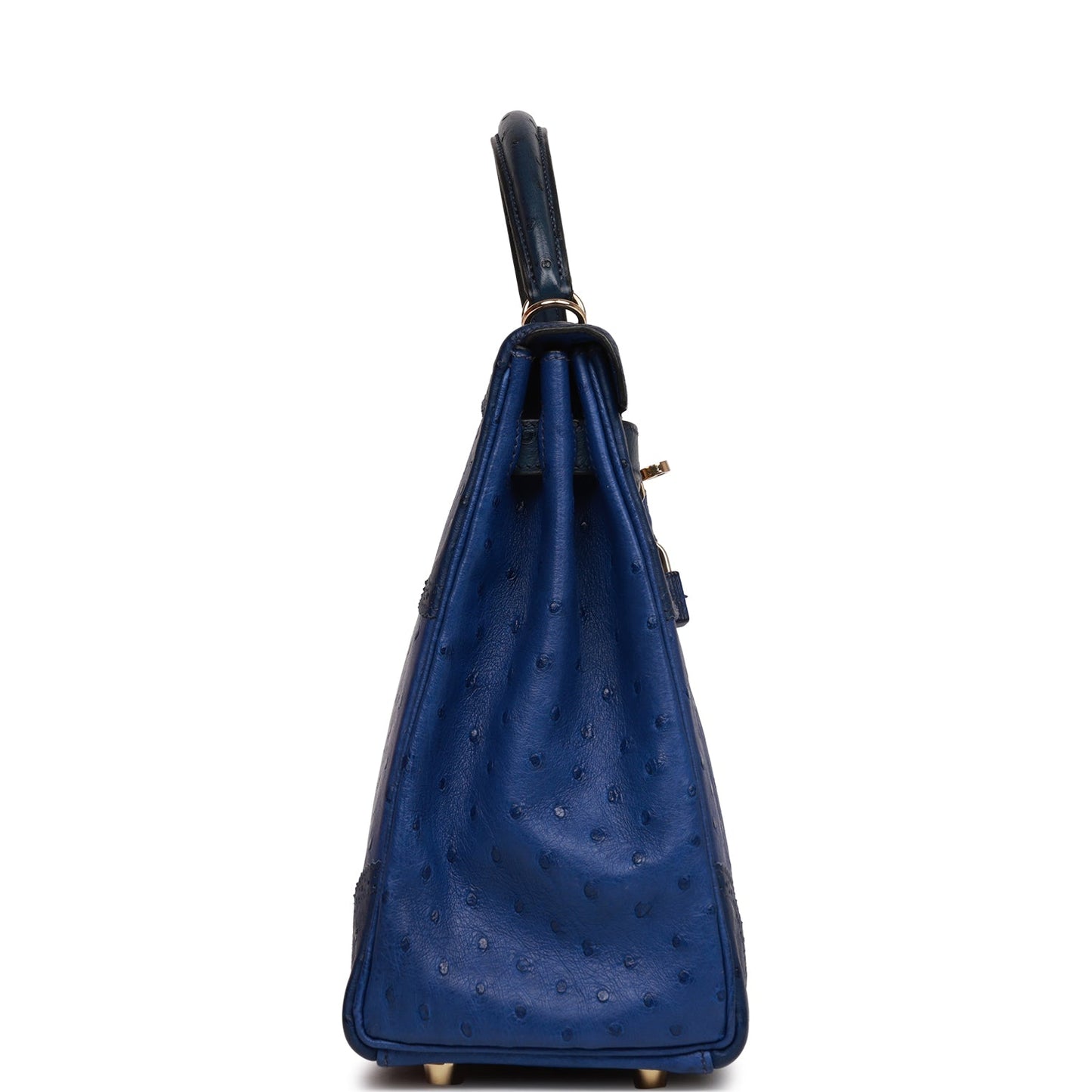 Hermes Ghillies Kelly 32 Retourne Bleu Saphir, Bleu Iris and Bleu de Malte Ostrich Permabrass Hardware