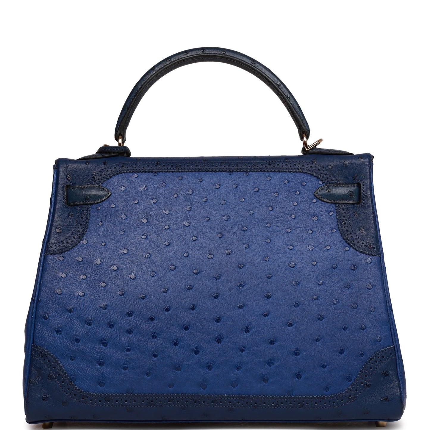 Hermes Ghillies Kelly 32 Retourne Bleu Saphir, Bleu Iris and Bleu de Malte Ostrich Permabrass Hardware