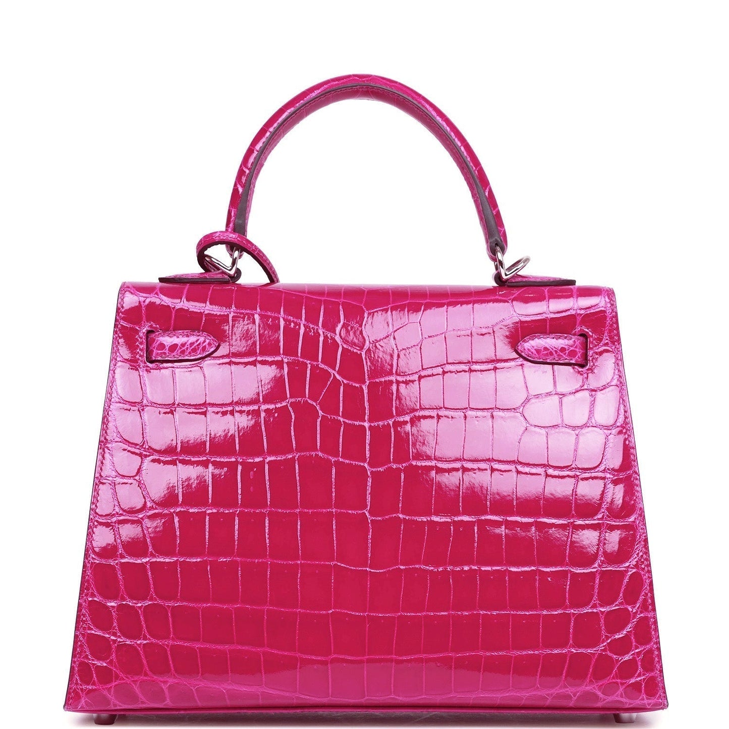 Hermes Kelly 25 Sellier Rose Pourpre Shiny Niloticus Crocodile Palladium Hardware
