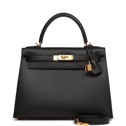 Hermes Kelly 28 Sellier Black Epsom Gold Hardware