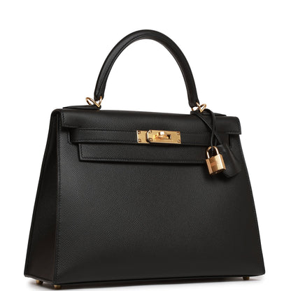 Hermes Kelly 28 Sellier Black Epsom Gold Hardware