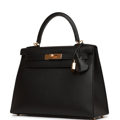 Hermes Kelly 28 Sellier Black Epsom Gold Hardware