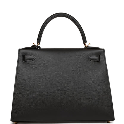 Hermes Kelly 28 Sellier Black Epsom Gold Hardware