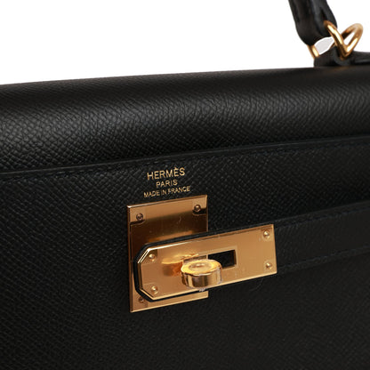 Hermes Kelly 28 Sellier Black Epsom Gold Hardware