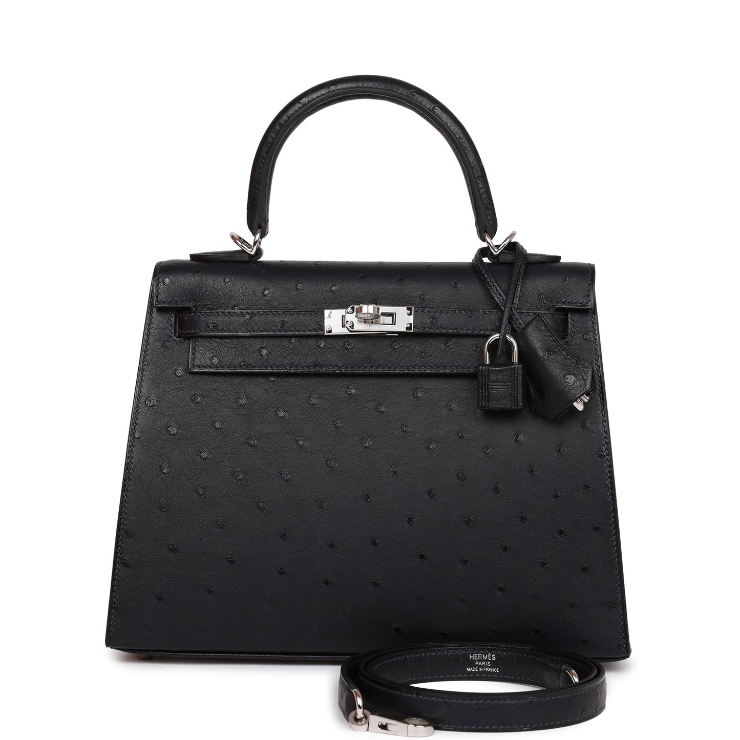 Hermes Kelly 25 Sellier Caban Ostrich Palladium Hardware