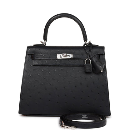 Hermes Kelly 25 Sellier Caban Ostrich Palladium Hardware
