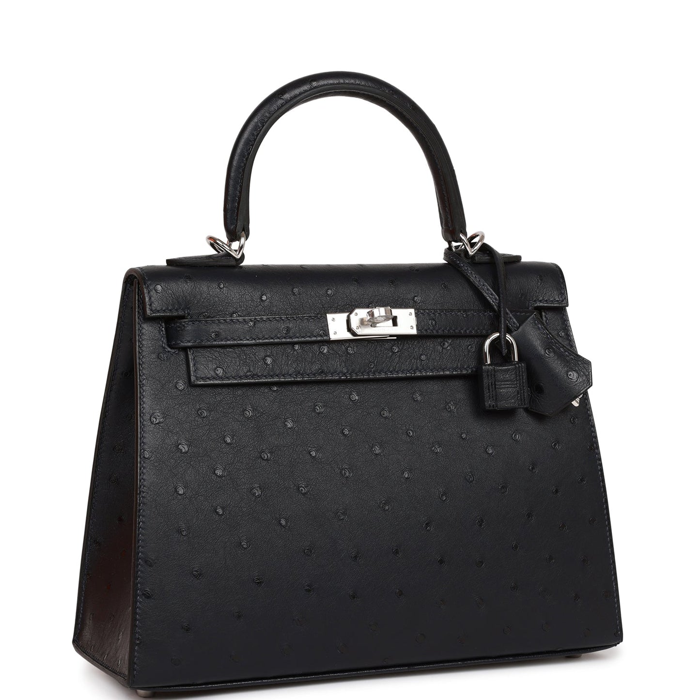 Hermes Kelly 25 Sellier Caban Ostrich Palladium Hardware