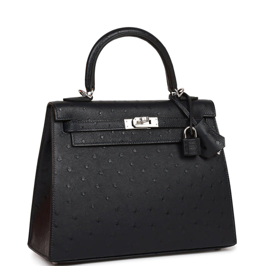 Hermes Kelly 25 Sellier Caban Ostrich Palladium Hardware