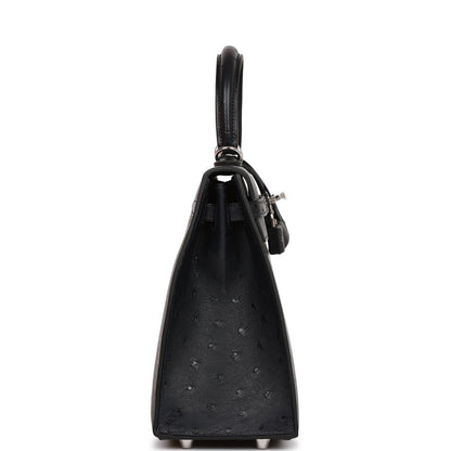 Hermes Kelly 25 Sellier Caban Ostrich Palladium Hardware