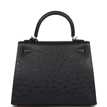 Hermes Kelly 25 Sellier Caban Ostrich Palladium Hardware