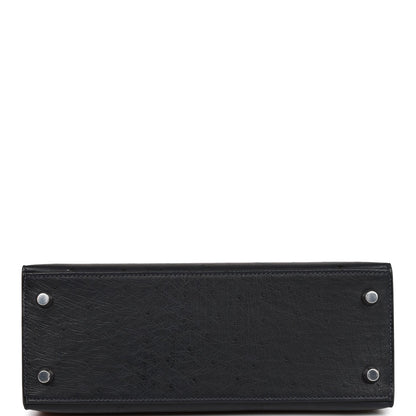 Hermes Kelly 25 Sellier Caban Ostrich Palladium Hardware