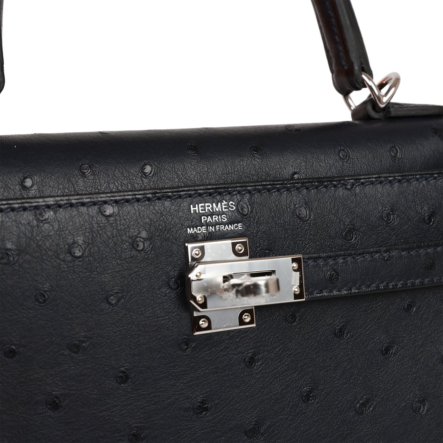 Hermes Kelly 25 Sellier Caban Ostrich Palladium Hardware