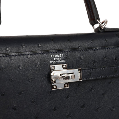 Hermes Kelly 25 Sellier Caban Ostrich Palladium Hardware