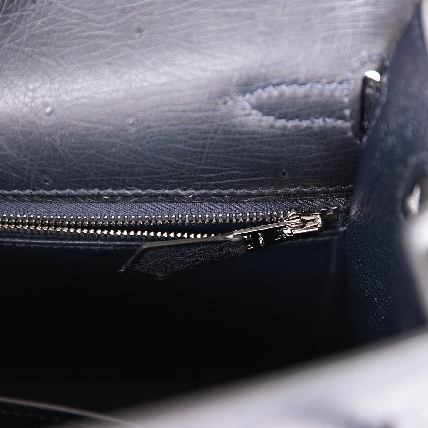 Hermes Kelly 25 Sellier Caban Ostrich Palladium Hardware