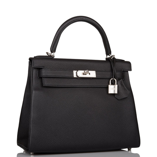Hermes Kelly 28 Retourne Black Togo Palladium Hardware