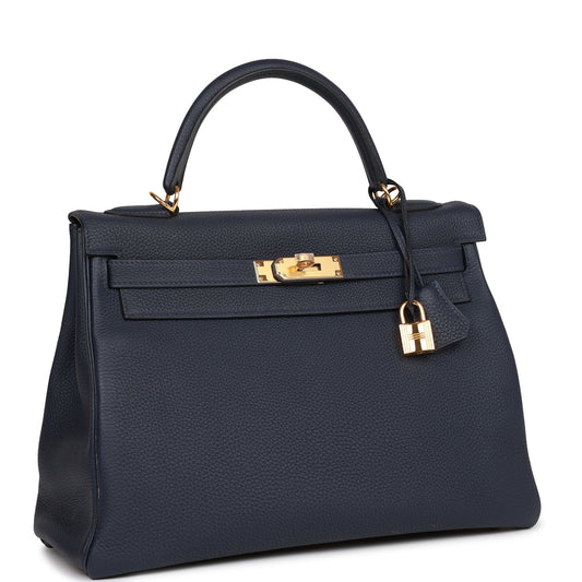 Hermes Kelly 32 Retourne Bleu Nuit Togo Gold Hardware