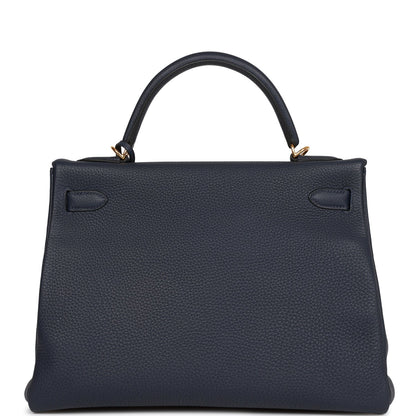 Hermes Kelly 32 Retourne Bleu Nuit Togo Gold Hardware