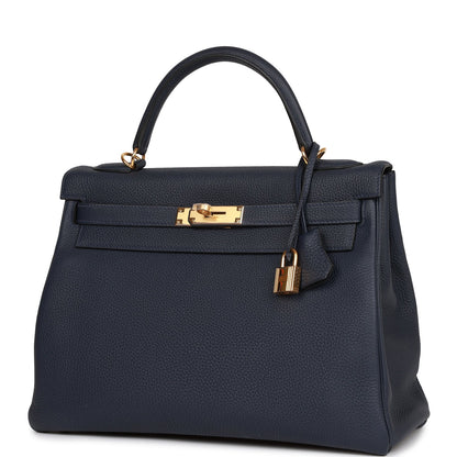 Hermes Kelly 32 Retourne Bleu Nuit Togo Gold Hardware