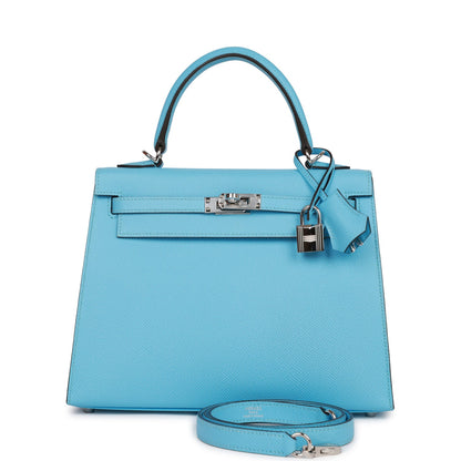 Hermes Kelly 25 Sellier Celeste Epsom Palladium Hardware