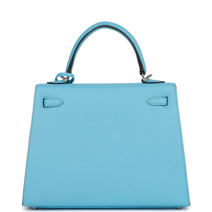 Hermes Kelly 25 Sellier Celeste Epsom Palladium Hardware